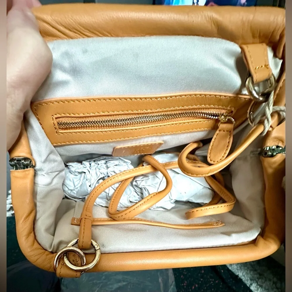 Authentic RAFE NWT Brooke Pleated Frame Leather Clutch in Orange Rare